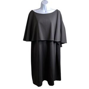 Calvin Klein Black Elegant Cape Overlay‎ Dress Size 22W Minimalist Old Money